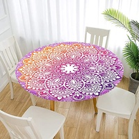 Morbuy Rund Tischdecke Elastisch, Lotuseffekt Abwischbar Rund Tischdecken Mandala Tischtuch für Küchen Garten Outdoor (Durchmesser 70cm,Rosa)