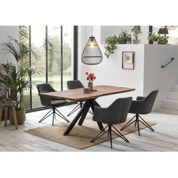 Esstisch HOME AFFAIRE "Manhattan", beige (natur, schwarz, natur), B:200cm T:100cm, Tische, mit echter Baumkante