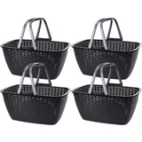 Koopman Einkaufskorb Tragekorb Box Einkauf 23 L Rattan Optik Henkel Schwarz Autokorb, 4er Set, 23 Liter, Kunststoff, Stabil, Tragegriff schwarz