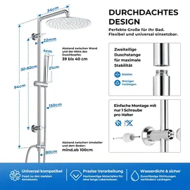 Görbach Regendusche Duschsystem Edelstahl Duschset ohne Armatur Chrom D20cm