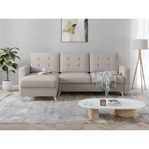 beautysofa Ecksofa VINCI mit Schlaffunktion und Bettkasten, Cappuccino Velo 624, Uniwersalle Ottomane - Creme
