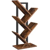 HOOBRO Bücherregal, Standregal mit 4 Ebenen, Holz DVD Regal, in Baumform, Metallgestell, für Wohnzimmer, Arbeitszimmer, Kinderzimmer, Vintagebraun EBF04SJ01G1