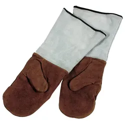Schneider - Leder-Backhandschuhe Fäustling, 450 mm, braun, mit Stulpen-grau