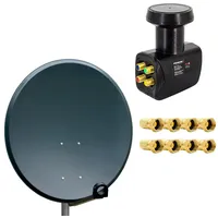 PremiumX 60cm Satellitenschüssel Aluminium Quad LNB 8x F-Stecker