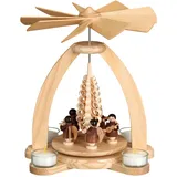 Volkskunstwerkstatt Unger Tischpyramide - Teelichtpyramide mit Engel braun und Spanbaum - Original Erzgebirge® #1831