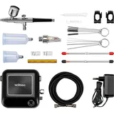 Wiltec HS-A9K Kompressor Set 1,5 bar Autostop, Airbrush Set inkl. verschiedener Düsen, Kompressor Zubehör Set 12 V, Druckluft Kompressor mit Air ...