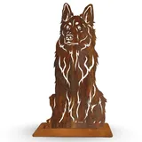 Terma Stahldesign Rost Hund Schäferhund Langhaar lebensgroß Metall Gartenfigur Handmade Germany wetterfest Gartendeko Tierfigur Grabdeko Geschenk