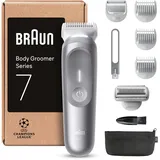 Braun Bodygroomer Series 7, +8 Zubehörteile, mit Smartlight & SkinGuard, 100 Min Akku, Sanft in empfindlichen Bereichen, Trimmen & Rasieren mit SensitiveTrim-Aufsatz, wasserdicht, BG7555, Grau