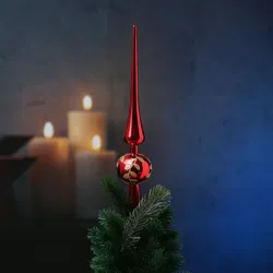 Christbaumspitze mit Blattmuster - Weihnachtsbaumspitze - Kunststoff - H: 30cm -...