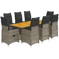 vidaXL 9-tlg Garten-Bistro-Set mit Kissen Grau Poly Rattan Modell 6