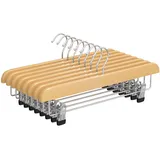 SONGMICS Hosenbügel aus Holz, 8 Stück, Hosenbügel mit verstellbaren rostfreien Metall-Clips, 360° drehbarer Haken, Rockbügel für Hosen, Röcke, natürliche Maserung UCRW008-8