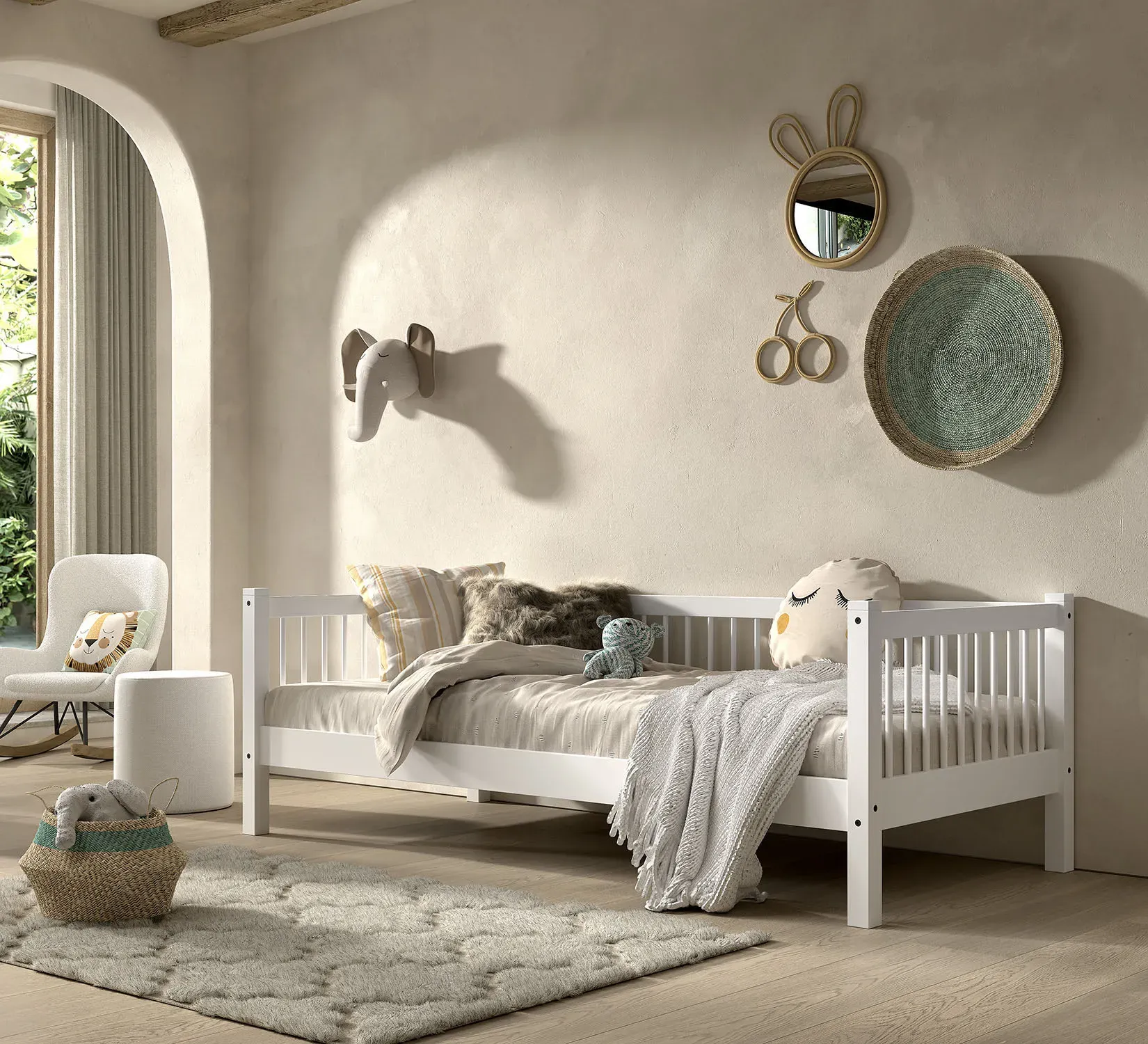 Einzelbett HOME AFFAIRE, weiß (weiß, weiß, weiß), B:97,5cm H:68cm L:207,5cm, Betten, mit LF 90x200 cm, wahlweise mit o. ohne Bettschublade, Buche weiß