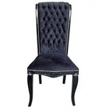 Casa Padrino Luxus Barock Hochlehn Esszimmer Stuhl Schwarz / Schwarz - Handgefertigter Antik Stil Stuhl mit edlem Samtstoff - Esszimmer Möbel im Barockstil