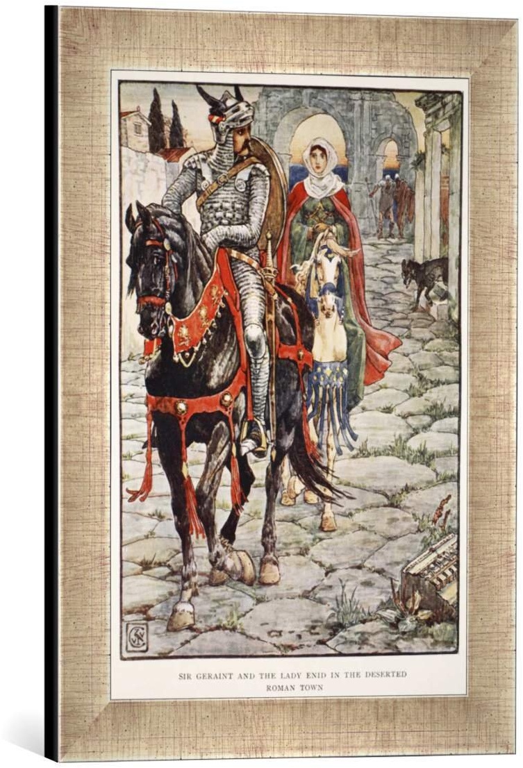 Gerahmtes Bild von Walter Crane "Sir Geraint and the Lady Enid in the Deserted Roman Town, from 'Stories of the Knights of the Round Table' by Henry Gilbert, fir", Kunstdruck im hochwertigen handgefertigten Bilder-Rahmen, 30x40 cm, Silber raya