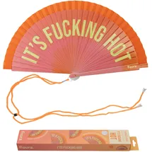 Fisura – Origineller Fächer mit Text „It’s f*cking hot“. Bunter Handventilator aus Holz, wendbar und modern. Farbverlauf rosa-orange. Inklusive Aufhänger. Maße: 42,5 x 23 cm