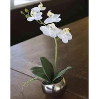 artplants.de Kunst Orchidee Phalaenopsis ZARMINAH in Keramiktopf, weiß, 35cm - Seidenblume Orchidee - Orchidee künstlich