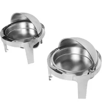 Edelstahl Chafing Dish Set, Rund Roll Top Speisewärmer, Warmhalteplatte mit Fuegesteuerung, 6L Kapazität Rostfreier Edelstahl Chafing für Catering Veranstaltungen