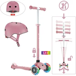 GLOBBER PRIMO PLUS LIGHTS rosa-pastellrosa, mit Leuchtrollen inkl. Helm EINHEITSGRÖSSE