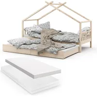 VitaliSpa Kinderbett Hausbett Gästebett Design Lattenrost 90x200 Matratze Natur