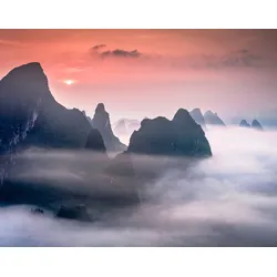Fototapete PAPERMOON "Karst Mountains in Guilin China", bunt (mehrfarbig), B:4m L:2,6m, Vlies, Tapeten