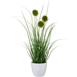 OTTO home Kunstgras OTTO HOME "Grasbusch, naturgetreue Kunstpflanze, 35cm hoch", grün (grün, weiß), H:35cm Ø:7,5cm, Kunststoff, Kunstpflanzen, im 3 teiligen Set, mit Übertopf wahlweise in schwarz oder weiß