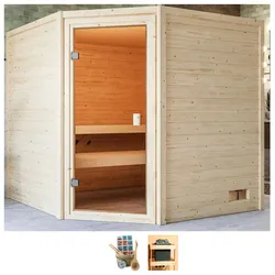 Sauna WELLTIME "Tami", beige (naturbelassen), ohne Ofen, (ohne Ofen), Saunen, ohne Ofen