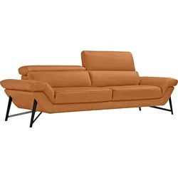 2,5-Sitzer EGOITALIANO "Narcisa", orange, B:226cm H:96cm T:110cm, Leder u00bbBULLu00ab (echtes Rindsleder). Geschliffenes, pigmentiertes und behandeltes Rindsleder mit einer Dicke von 1, 3-1, 5 mm. Dieses Leder zeigt eine ziemlich weiche Hand mit einem halb undurchsichtigen Aussehen. Es handelt sich um ein geschütztes Leder. Eine leichte Deckschicht schützt sie vor Flecken, ohne ihre ursprünglichen Eigenschaften zu verändern. Die geschützten Leder kombinieren die Vorteile von Natürlichkeit und Weichheit mit einer guten Beständigkeit gegen Verschleiß und Ausbleichen. Das Vorhandensein der charakteristischen Zeichen, die das Leben des Tieres bestimmen, wie Narben, Körnungsunterschiede, Falten, Adern, Disharmonien in Farbtönen, beweisen ihre absolute Echtheit und großen Wert., Sofas, mit verstellbaren Kopfstützen