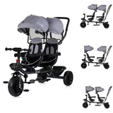 Chipolino Zwillingsdreirad Hip Hop, zwei Kinder, bis 40 kg, Sitze 360° drehbar grau schwarz