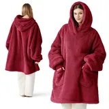 Bedsure Hoodie-Decke mit Ärmeln, tragbare Decke zum Anziehen für Erwachsene, Burgunderrot, 95 x 85 cm - Einheitsgröße