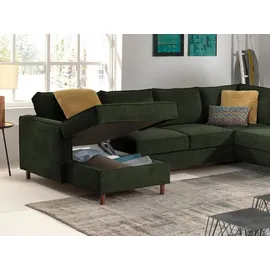 best mobilier Lisa Design Jake - Wohnlandschaft - mit Schlaffunktion und Bettkasten - 7-Sitzer - aus Cord - rechts Grün