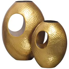 KADIMA DESIGN Deko Vase 2er Set Aluminium mit Tragegriff Blumenvase Modern in Gold | Gr.: onesize