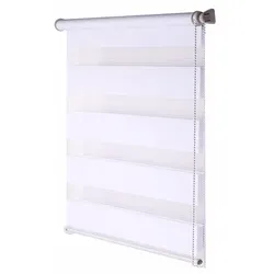 Jet-Line Doppelrollo Fensterrollo Sichtschutzrollo Rollo Sonnenschutz Fensterschutz Blickschutz Sichtschutz Büroausstattung weiß gestreift 150x100 cm Jet-Lin