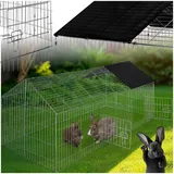 tectake® Freilaufgehege Kaninchen, Hasenstall draußen, Meerschweinchen Käfig, Laufgitter mit Sonnenschutz, Hasenkäfig, Steckzaun, Kleintierkäfig, Meerschweinchen Gehege, 180 x 75 x 75 cm - schwarz