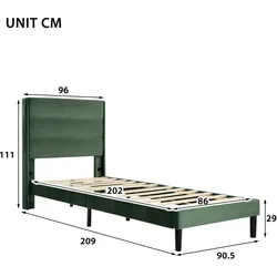 Merax Polsterbett Einzelbett 90x200 aus Samt & Holz & Metall mit Lattenrost & Kopfteil für Schlafzimmer Grün