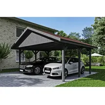 SKANHOLZ Doppel-Carport Wallgau 6,20 x 5,00 m grau mit roten Schindeln