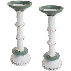 Mendler 2er-Set Kerzenständer HWC-N35, Kerzenhalter Kerzensäule, Shabby-Look Vintage Metall Keramik Höhe 36cm