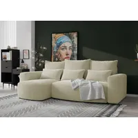 4ALLHOME Ecksofa mit Schlaffunktion Travis, Couch, Sofa mit Bettkasten, Eckcouch, L-Form, Schlaffsofa, Universal, Cord Onega 14 Ecru - Beige