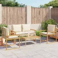 Faroom Polyrattan Gartenmöbel Set Lounge Set mit Kissen Gartenmöbel Essgruppe mit 2 Sitzer Sofa, 2 Sessel Und 1 Tisch Beigemischung und Braun