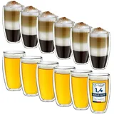 Creano Thermogläser doppelwandig 400ml „DG-SH“, 12er Set, große doppelwandige Gläser aus Borosilikatglas, Kaffeegläser, Teegläser, Latte Macchiato Gläser