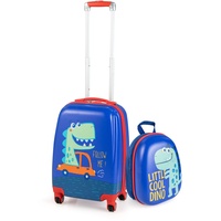 DREAMADE Kinderkoffer Jungen mit Rucksack 18"+12", 2 TLG. Kinderkoffer Set, Kindergepäck Trolley, Kindertrolley Jungen & Mädchen, Reisetrolley mit Rollen (Dinosaurier 2, 18 Zoll + 12 Zoll)