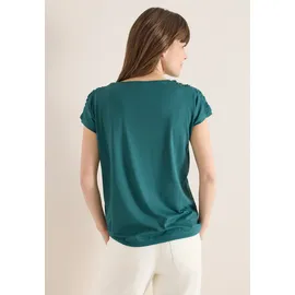 Cecil Rundhalsshirt CECIL, Damen, Gr. M (40), jungle grün, Web, 50% Baumwolle, 50% Modal, unifarben, comfort fit normal, U-Boot-Ausschnitt, abgesteppt, Shirts Rundhalsshirt, mit Raffung