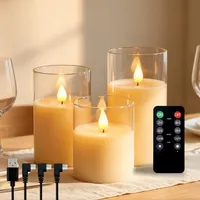 NICE POINT LED Kerzen Wiederaufladbar 3er Set, Fernbedienung, Timer, USB-C, Dimmbar