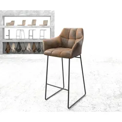 DELIFE Chaise-de-bar Yulo-Flex vintage marron cadre patin métal, Chaises de bar
