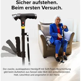 DR-HO'S Get Up & Go Gehstock mit LED-Licht und Alarmknopf klappbar höhenverstellbar Dunkelblau
