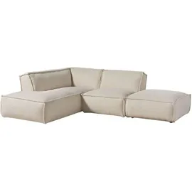 Massivmoebel24 - Ecksofa Inkl. Hocker 195x220x79 Polyester Beige Ravenna