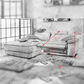 KAWOLA Sofa LOLA Ecksofa schwarz mit motorischer Relaxfunktion Recamiere links