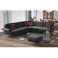 Ecksofa SIT & MORE "Orient 1 V L-Form" Sofas Gr. B/H/T: 299cm x 88cm x 279cm, Samtoptik, langer Schenkel rechts, schwarz inkl. 4 Zierkissen mit Strass-Stein, goldfarbene Metallfüße