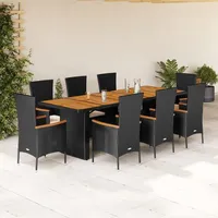 VidaXL 9-tlg. Garten-Essgruppe mit Kissen Schwarz Poly Rattan
