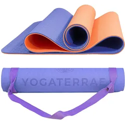 LILA KORALLE Yogamatte aus TPE mit Baumwoll-Trage- und Dehngurt 183 CM