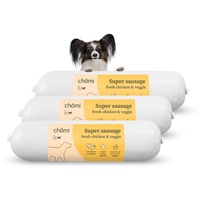 Chōmi Dog Super Sausage Fresh Chicken & Veggie 8-er Pack | (200g x 8) Hundefutter | Nassfutter Für Hunde | Hühnerwurst für Hunde | Adult | getreidefrei und konservierungsmittelfrei | mit Algen | Barf